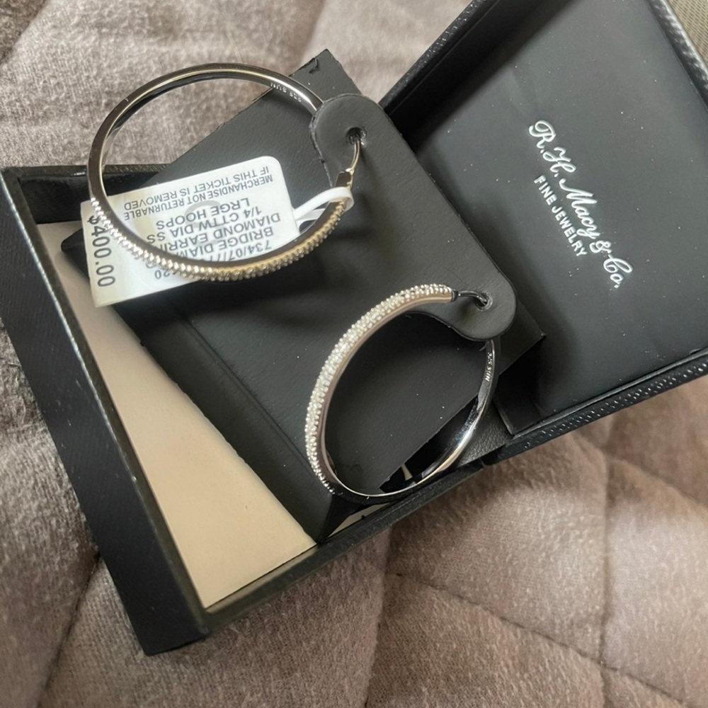 Large diamond silver hoop earrings